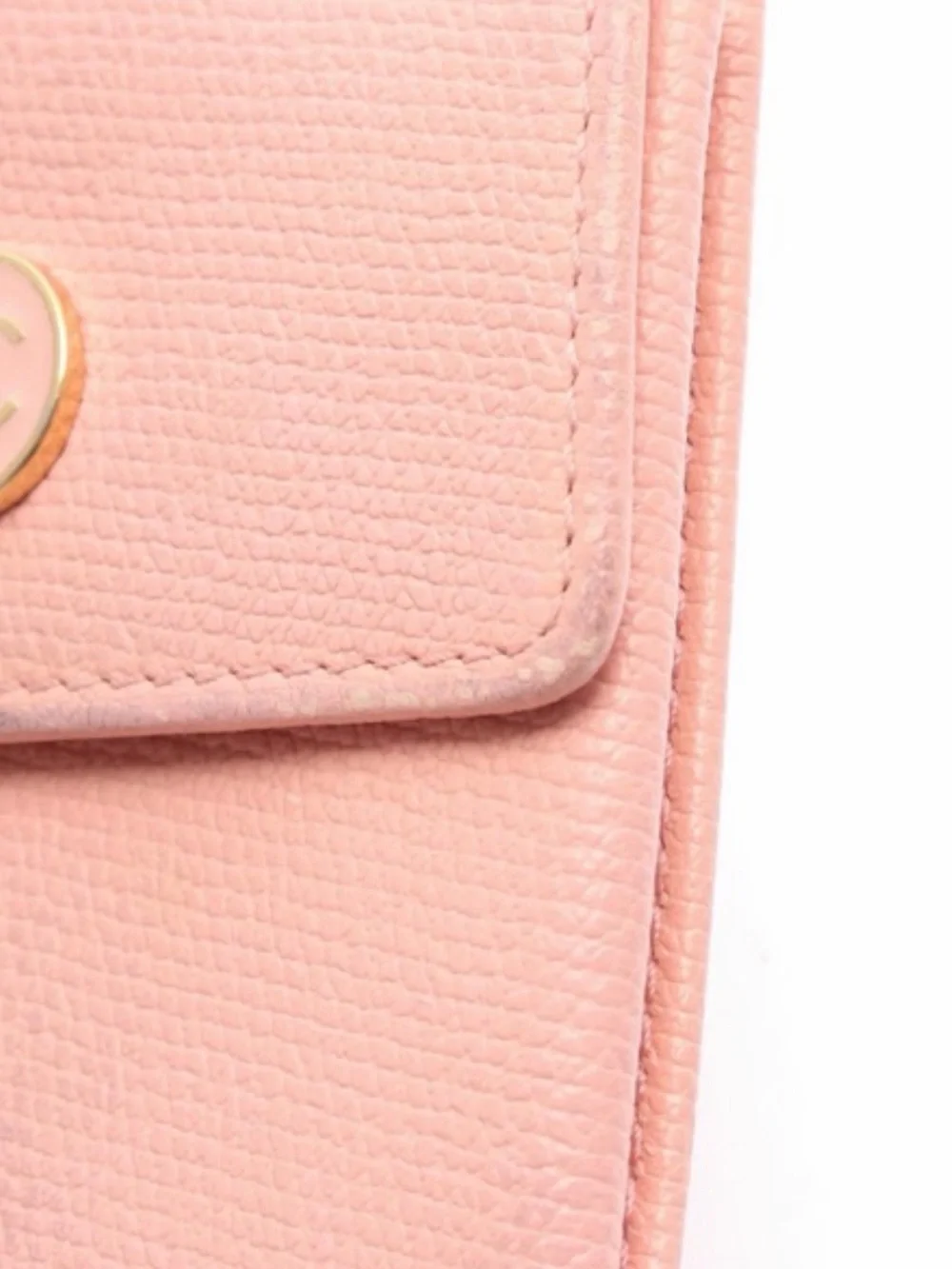 CHANEL Pink Leather Compact Fold Wallet Coin Case with Gold CC Button